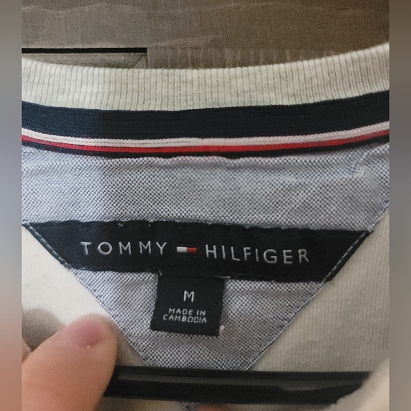 Tommy Hilfiger Mens Pullover Sweatshirt Light Grey White Crew Neck Heavy Cotton - Picture 9 of 11